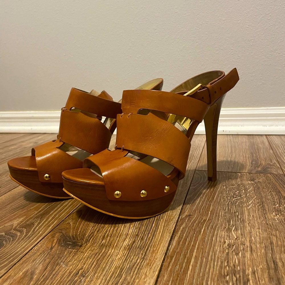 Cognac, Leather, MICHAEL Michael Kors platform heel sandal